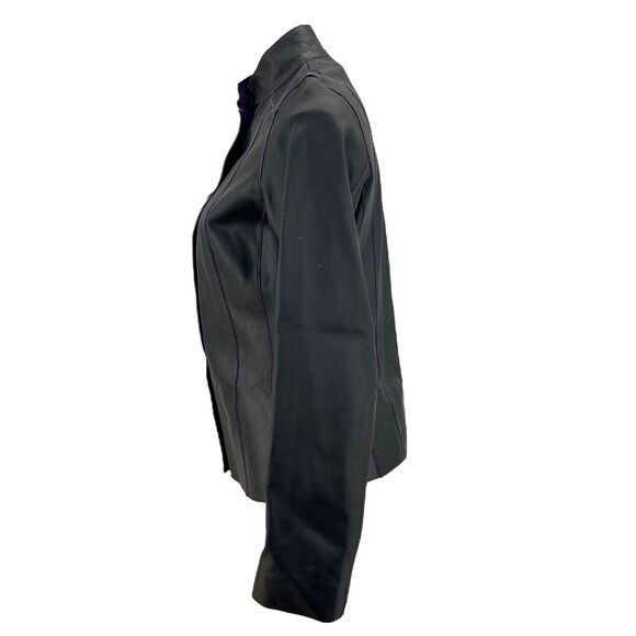 CHICO’S Purple Suede Black Leather Jacket Reversible Women's SZ L Art To Wear - Picture 10 of 12
